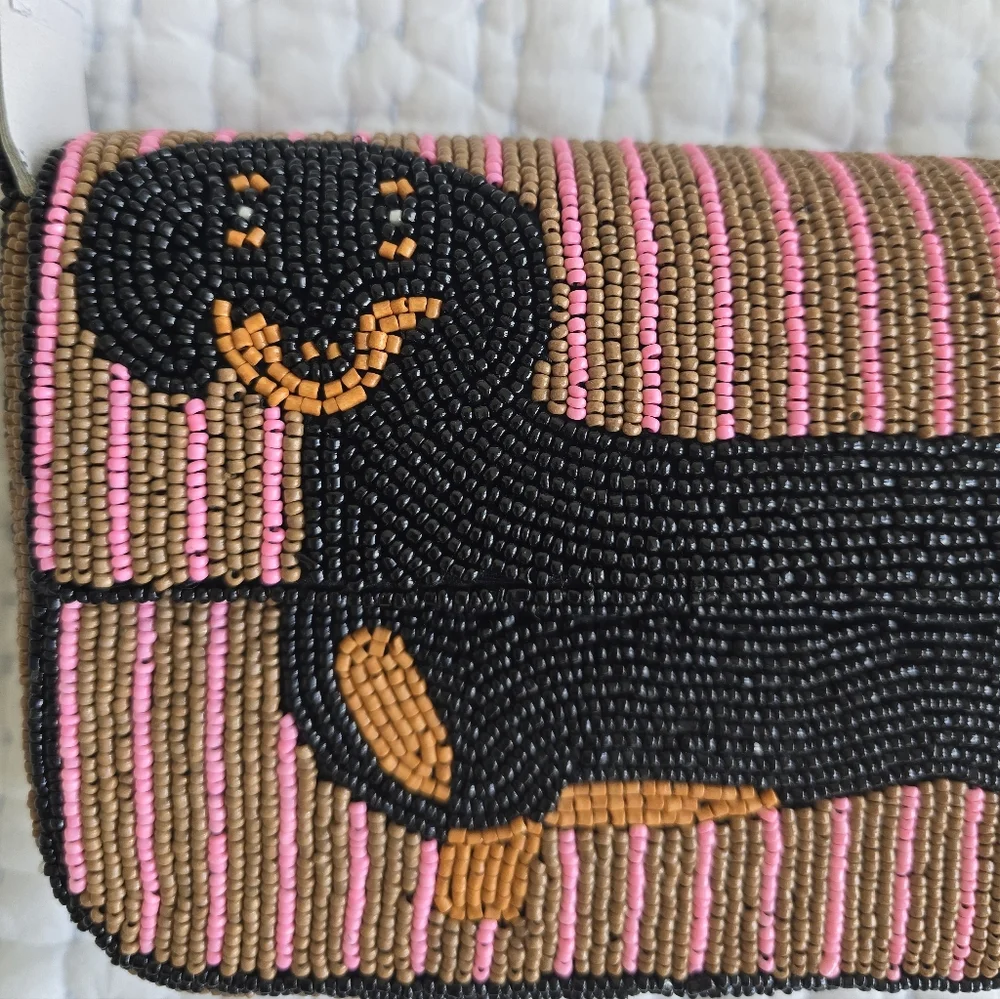 Anthropologie The Fiona Beaded Bag Dachshund Weiner Dog Rare Limited Handbag NEW - Picture 3 of 13